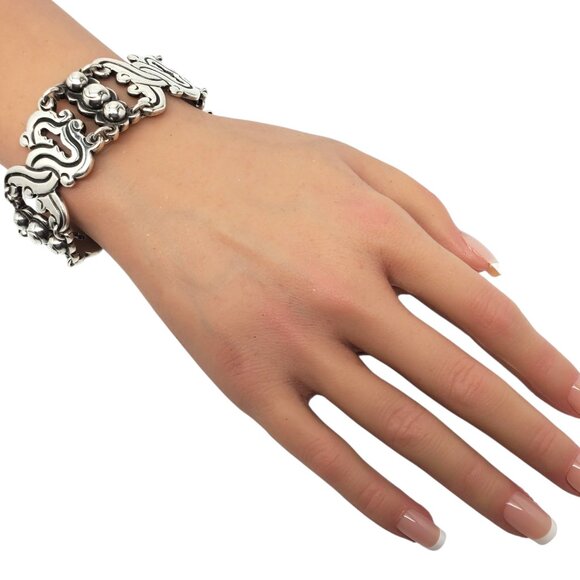 Taxco Mexico Sterling Silver Scroll Link Bracelet #22527 - Picture 11 of 12